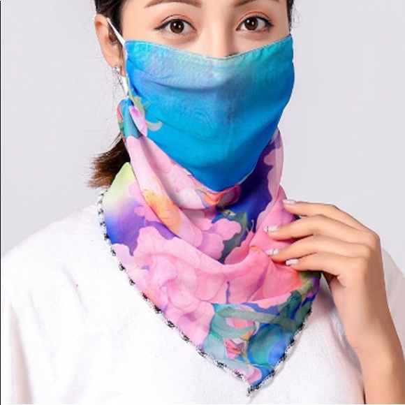 Face Mask Covering Scarf Floral Print Chiffon - Picture 4 of 6